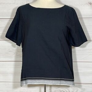 Black & Grey Eileen Fisher Organic Cotton Boxy Short Sleeve Top Size Small